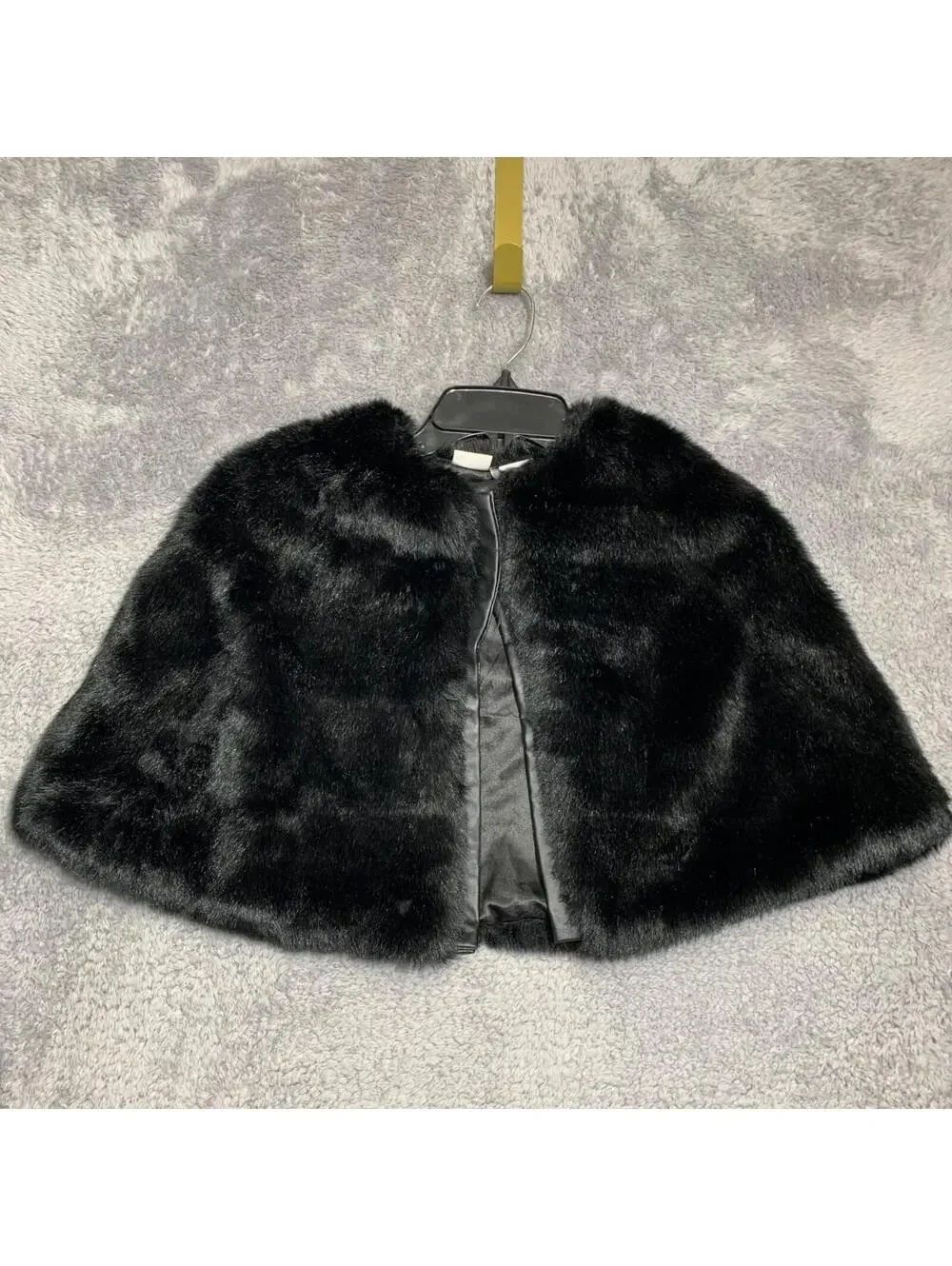 Kardashian Kids Faux Fur Capelet Girls Black Plush Formal Shrug Wrap Button Fron